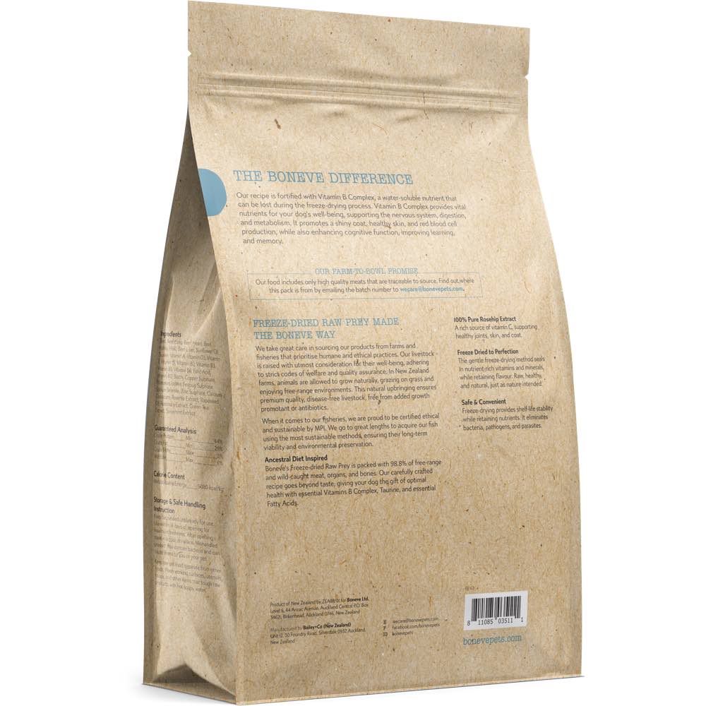 20% OFF: Boneve Beef & Hoki Skin & Coat Support Grain-Free Freeze-Dried Raw Dog Food