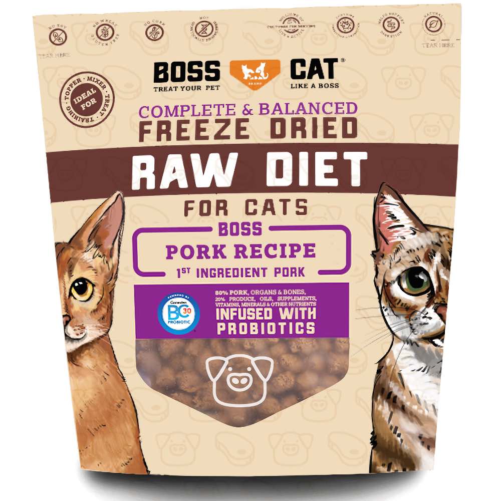 '40% OFF/BUNDLE DEAL (Exp 16May25)': Boss Cat Pork Grain-Free Freeze-Dried Raw Cat Food 9oz