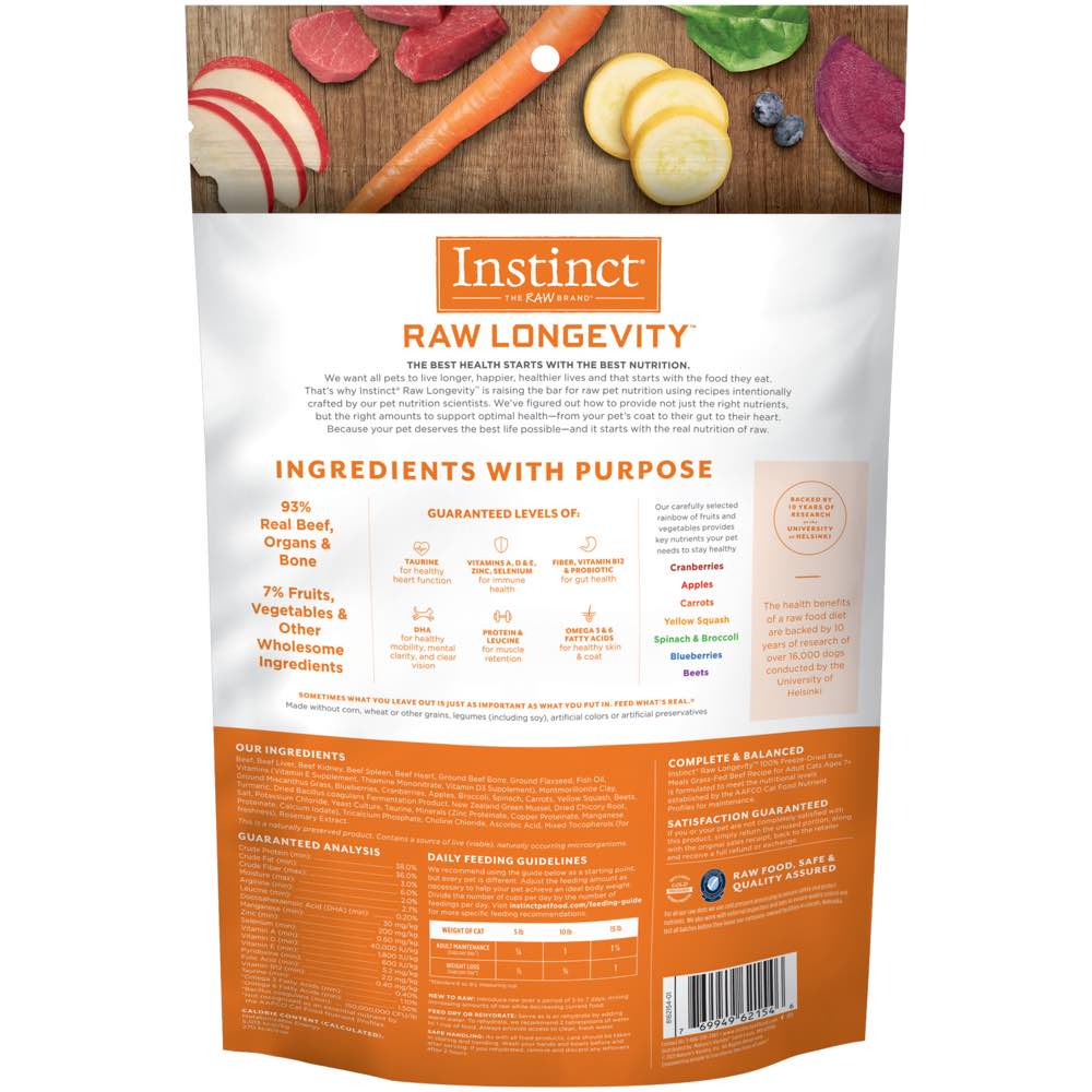 Instinct Raw Longevity 7+ Beef Grain-Free Adult & Senior Freeze-Dried Raw Cat Food 9.5oz